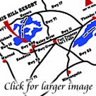 Map to Harris Hill Resort: on Lake of the Woods, only 18 miles from the Border